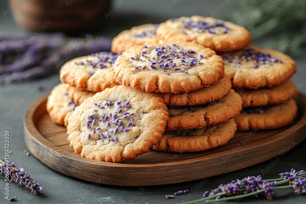 Lavender Cookies on Wooden Tray Lavender Cookies on Wooden Tray