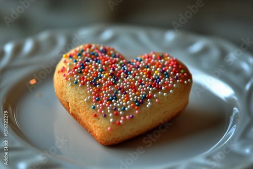 Heart Shaped Dessert With Colorful Sprinkles on a White Plate at a Cozy Cafe ...