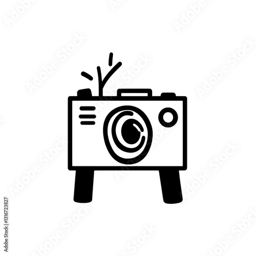 Creative representation of a vintage camera splashing water in an artistic vector style