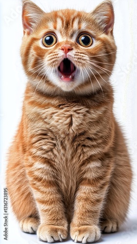 Cute Striped Kitten With Wide Eyes and Open Mouth Appears Curious at Home Dur...