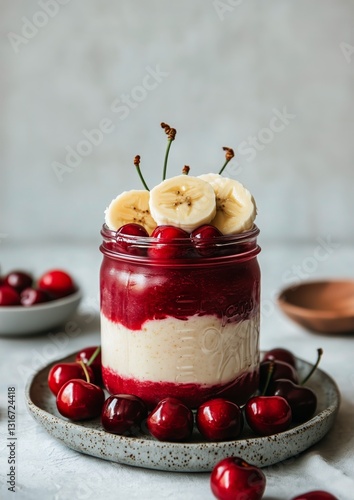 Delicious Cherry Banana Smoothie Served in a Mason Jar on a Kitchen Countertop