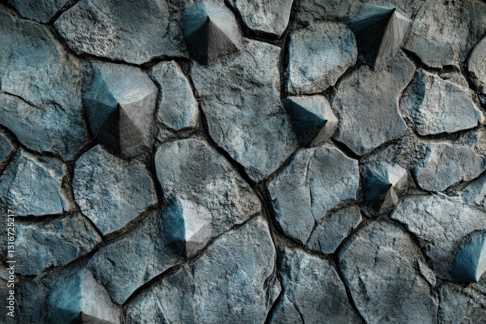 Fototapeta premium Texture of a grey stone wall with geometric spike accents
