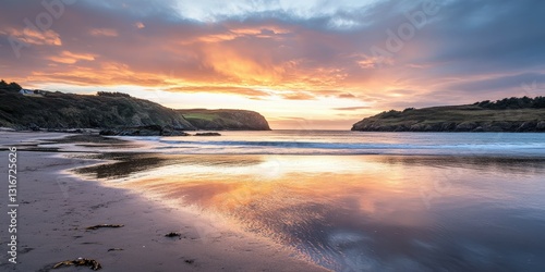 Glorious golden sunlight over a tranquil beach at sunset