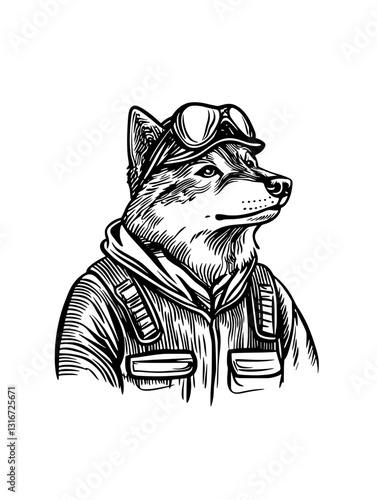 Stylish canine adventurer in vintage aviator gear set against a minimalist backdrop
