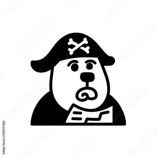 Cheerful dog pirate holding a treasure map and wearing a classic black pirate hat with crossed bones at sea