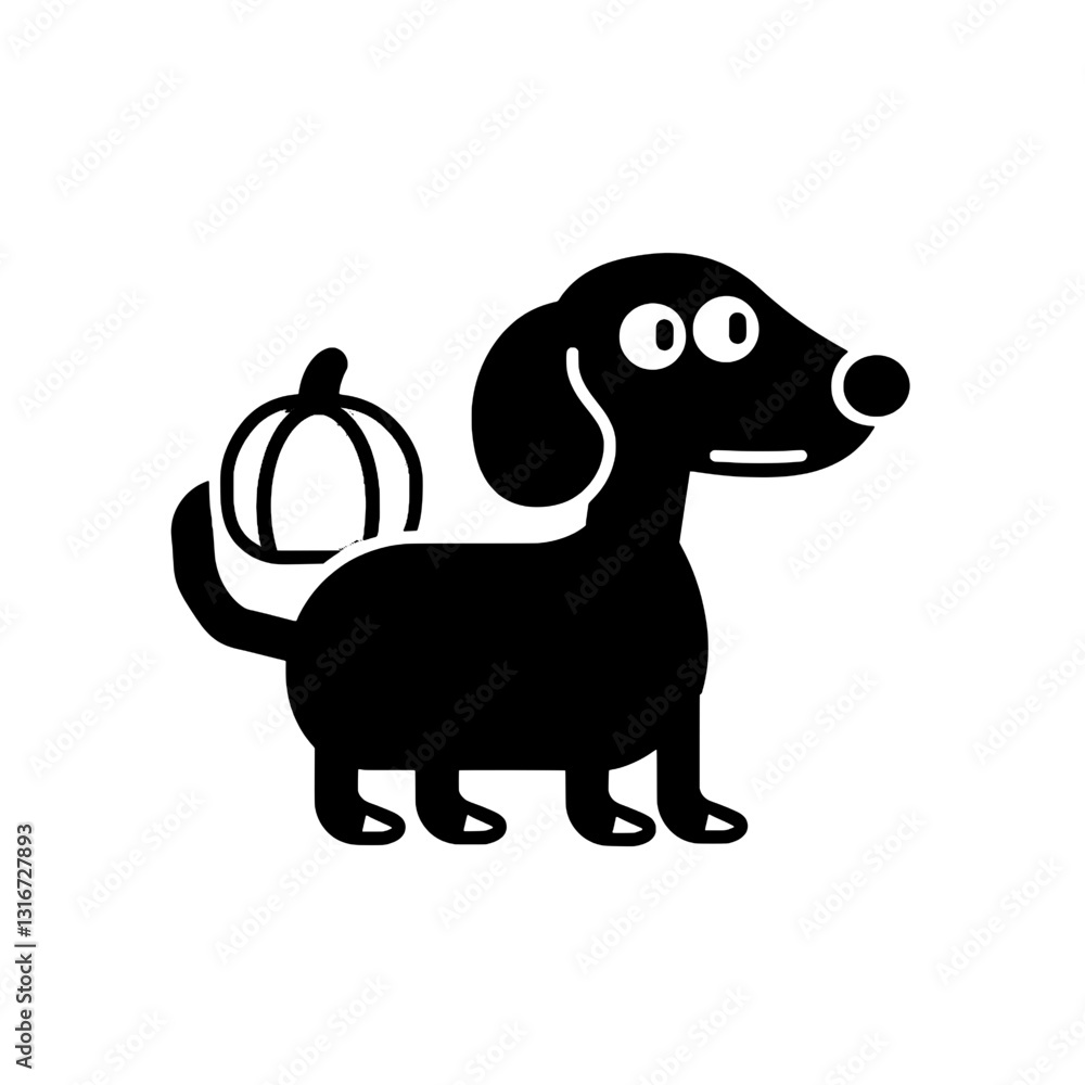 Playful black dog with whimsical pumpkin tail ready for autumn festivities Playful black dog with whimsical pumpkin tail ready for autumn festivities