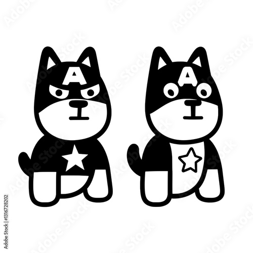 Creative and playful artwork of superhero dogs showcasing distinct styles and expressions in a fun design