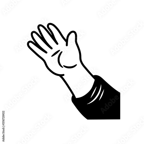 Stylized vector illustration of a hand raised in greeting on a plain background capturing a moment of connection and warmth
