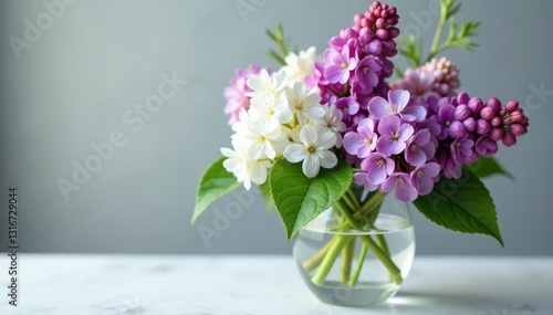 Wallpaper Mural Purple lilacs and white flowers in a crystal vase with some delicate greenery, decoration, bouquet Torontodigital.ca