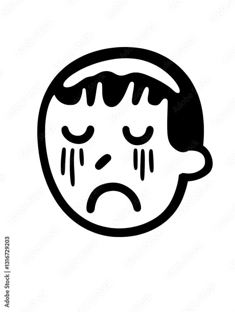 Sad expression conveyed through a simple vector illustration highlighting emotions in a minimalist style Sad expression conveyed through a simple vector illustration highlighting emotions in a minimalist style