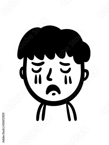 Expressive illustration of a sad young person with tears highlighting emotional distress and vulnerability in a simple vector style