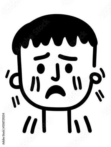 Boy shows emotions of sadness and distress with visible tears, conveying vulnerability and heartfelt expression in a minimalist vector design