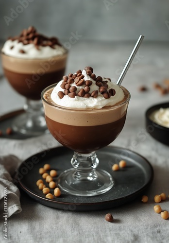 Delicious Creamy Iced Coffee Topped With Whipped Cream and Coffee Beans in Co...