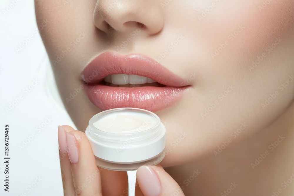 woman applying on lips balm or scrub from natural ingredients half bottom face. Scrub and lip balm, coconut oil. woman applying on lips balm or scrub from natural ingredients half bottom face. Scrub and lip balm, coconut oil.