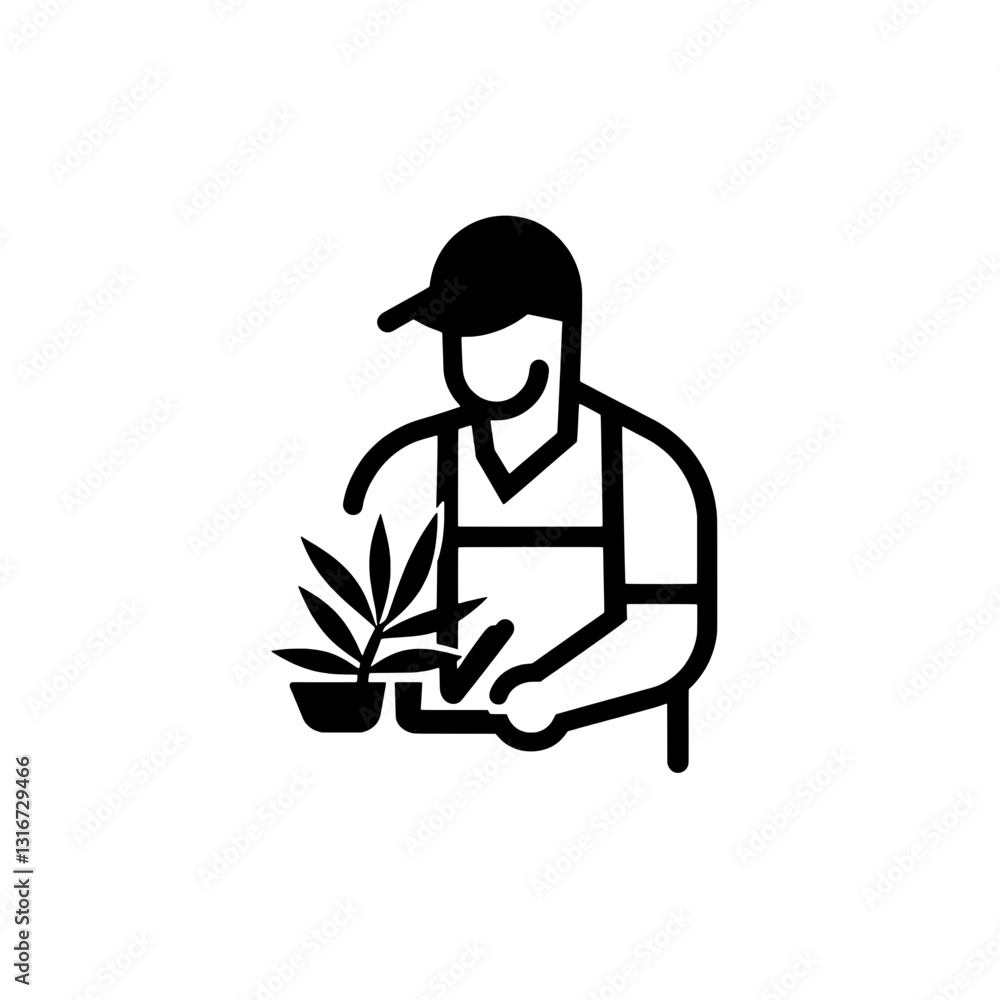 Gardener cultivating a potted plant in a serene urban garden setting during a sunny afternoon Gardener cultivating a potted plant in a serene urban garden setting during a sunny afternoon