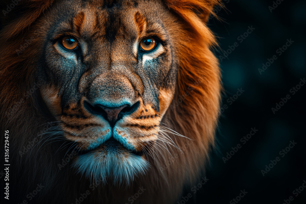 Fototapeta premium Majestic lion with intense gaze and vibrant mane