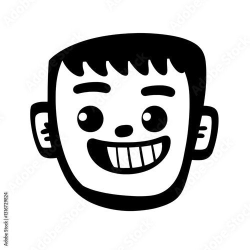Cheerful cartoon face with bright smile showcasing playful design in a modern vector style