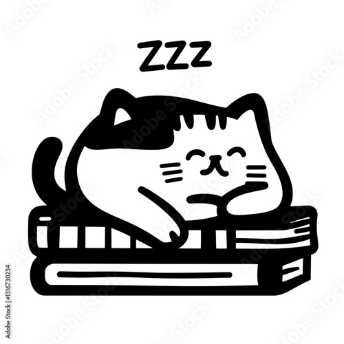 Cute sleeping cat resting on a stack of books, evoking a cozy atmosphere of peaceful reading time