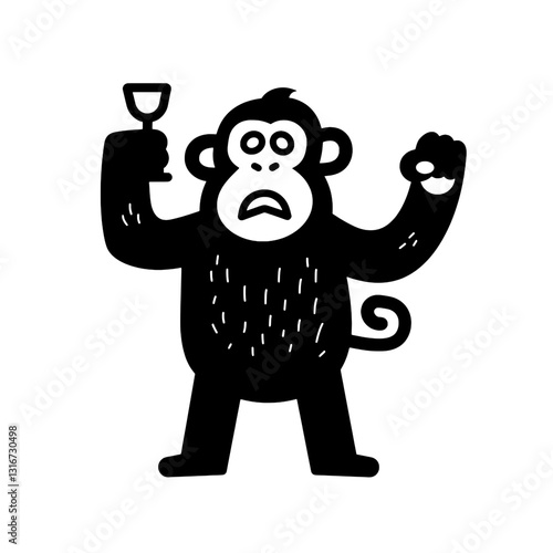 Cheerful monkey holding a wine glass and donut celebrating playful moments in a whimsical design