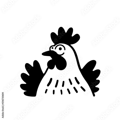 Charming vector illustration of a playful chicken bringing joy to a sunny farmyard setting depicting rural life