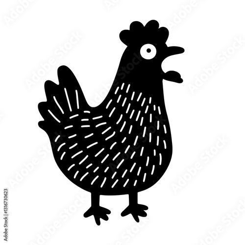 Creative black and white vector chicken illustration showcasing a quirky design with stylized details