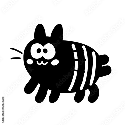 Whimsical cartoon character inspired by a cat and a bee, joyfully bouncing through a playful landscape