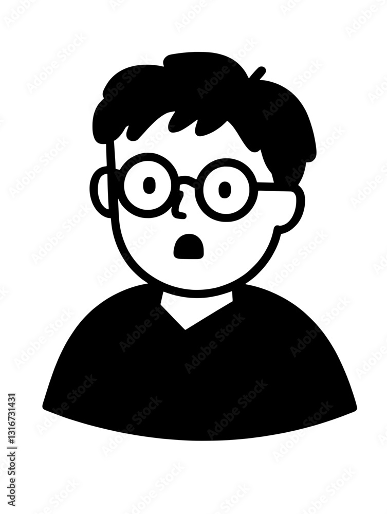 Naklejka premium Surprised child with glasses expressing shock in a creative vector illustration style