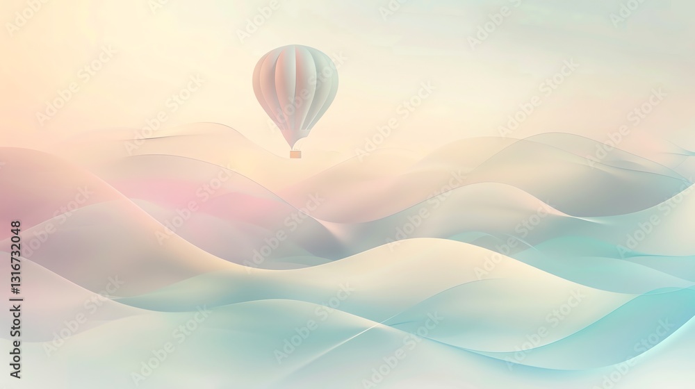 Obraz premium A hot air balloon floats in a dreamy, pastel sky.