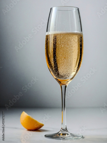 Champagne flute against a soft white background480 photo