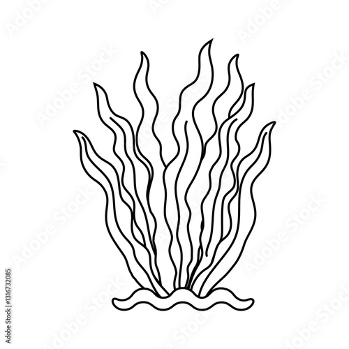 Seaweed illustration depicting various wave-like forms in black line art style in doodle style