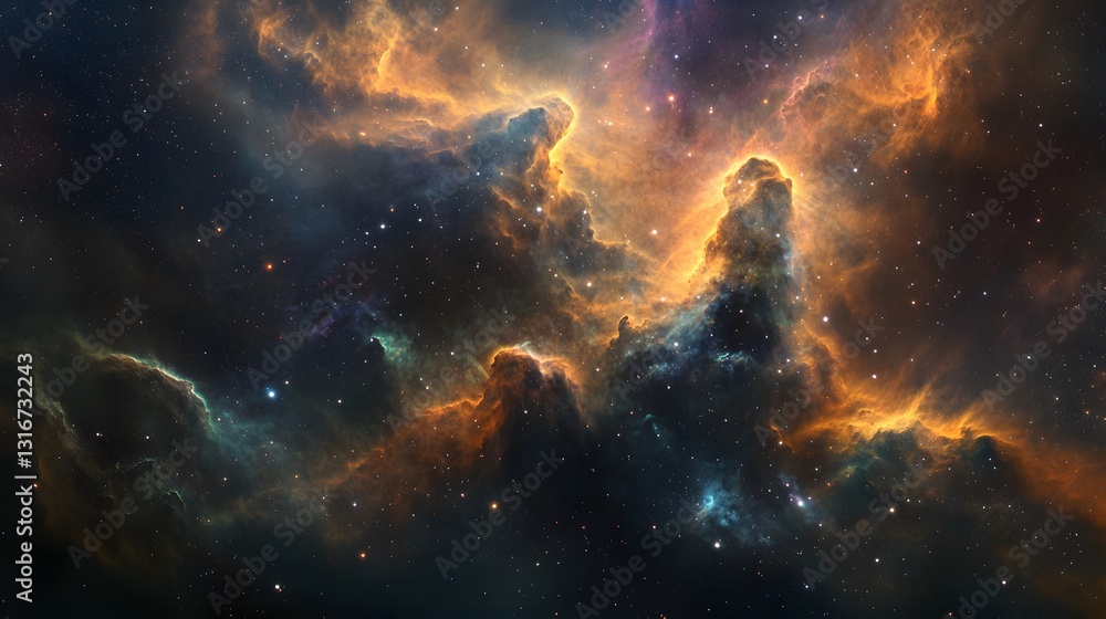 32. A deep space nebula, with multicolored gases swirling around stars forming in the cosmic nursery 32. A deep space nebula, with multicolored gases swirling around stars forming in the cosmic nursery