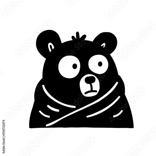Cute bear character wrapped in a cozy blanket, exuding a whimsical charm perfect for any artistic project