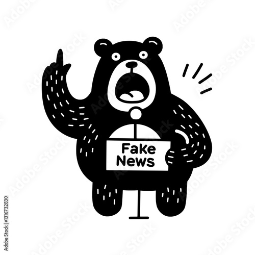 Bear passionately protesting with a sign reading Fake News, conveying a strong message about misinformation in today's world