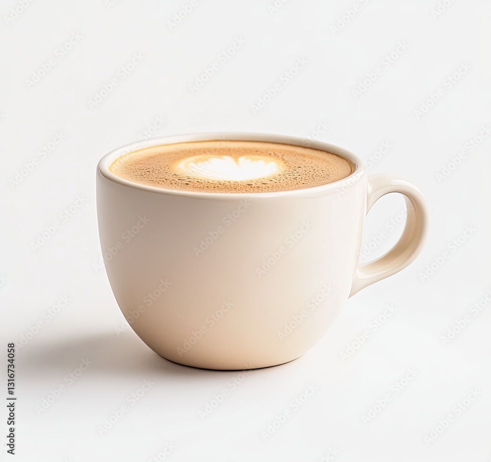 Obraz premium Latte art in beige mug on white background