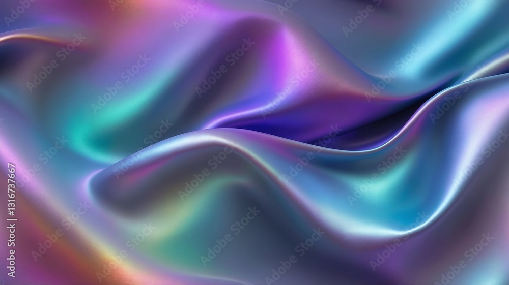 Obraz premium A Holographic High-Resolution Texture of Satin Fabric With Vibrant Iridescent Colors and Fluid Folds, Futuristic Silky Textile Surface, Perfect for Branding, Presentations, Digital Art, or Backgrounds