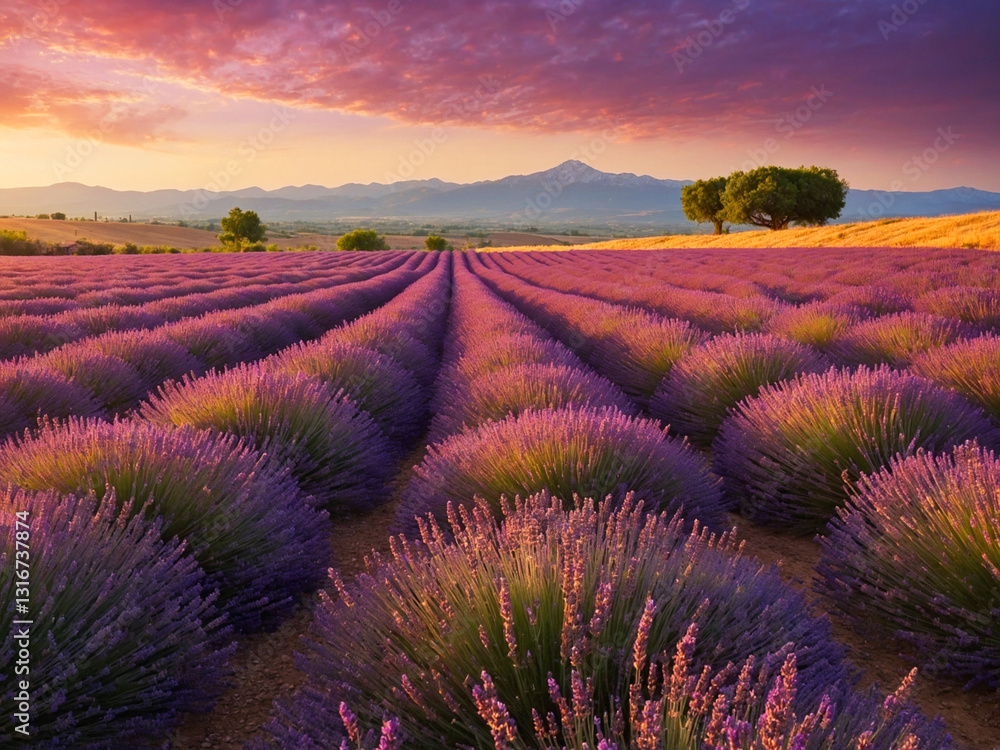 Obraz premium lavender field at sunset