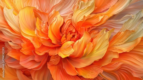 Abstract orange flower, swirling petals.