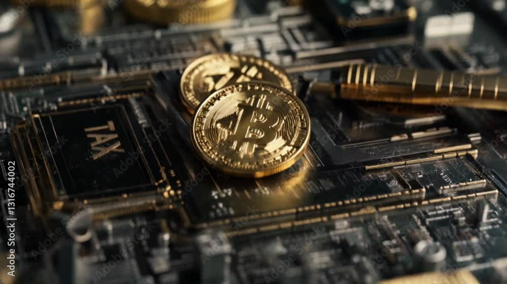 Tax on crypto currency. Business tax management concept