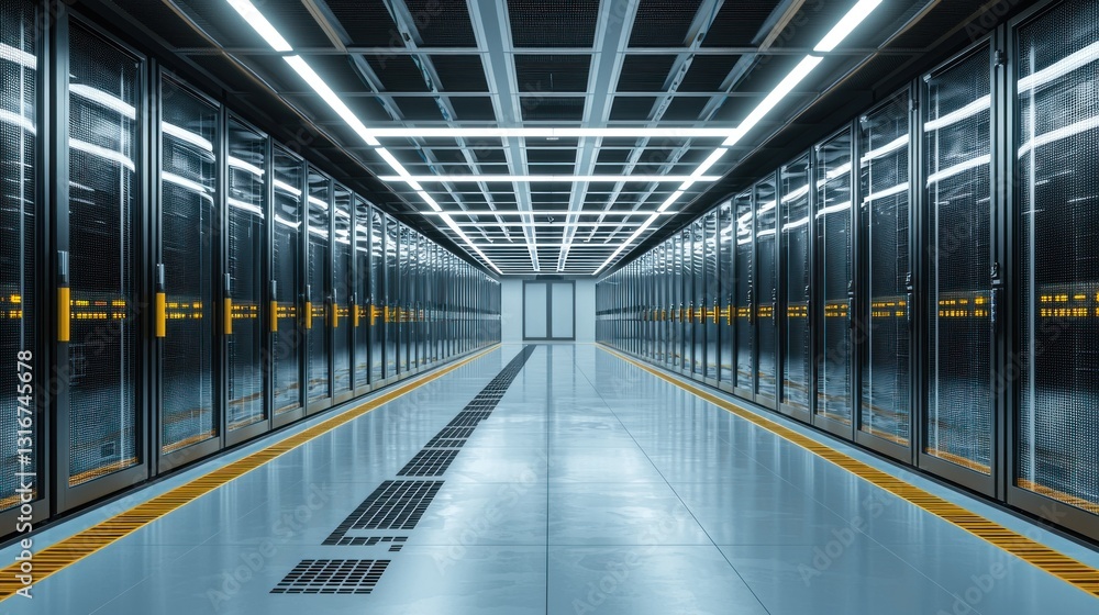 Fototapeta premium Modern Data Center Server Room Interior, High-Tech Infrastructure, Network Technology, Digital, Computing, Servers, Technology, IT Infrastructure, Cloud Computing, Digital Transformation