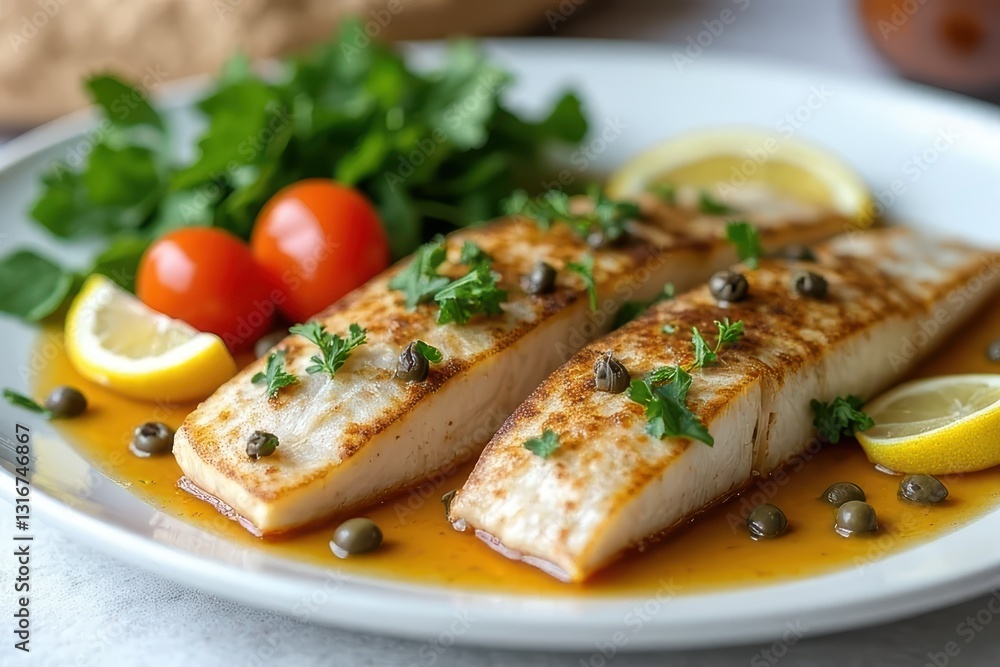 Creamy Lemon-Caper Sole Meuniere Enhanced by Parsley Flavor Creamy Lemon-Caper Sole Meuniere Enhanced by Parsley Flavor