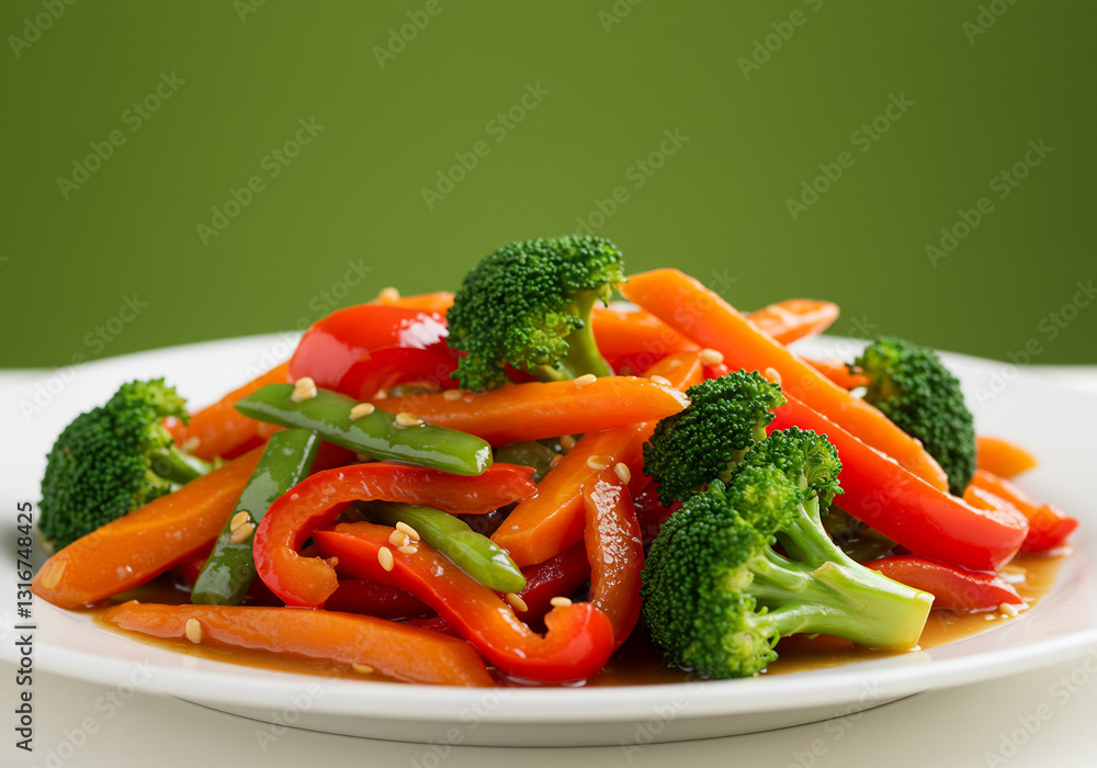 Colorful Stir Fried Vegetables on White Plate Colorful Stir Fried Vegetables on White Plate