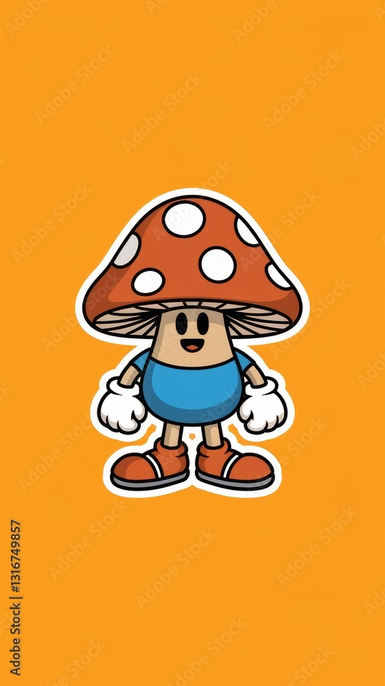 Minimalistic Mushroom Character Sticker with White Gloves and Shoes Generative AI Minimalistic Mushroom Character Sticker with White Gloves and Shoes Generative AI