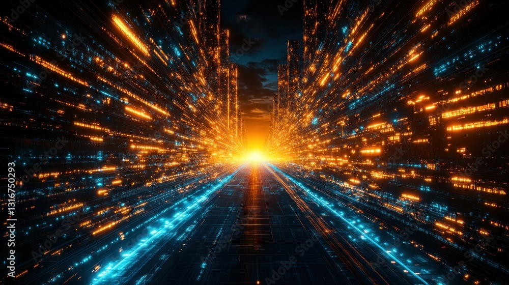 Naklejka premium Futuristic digital city tunnel