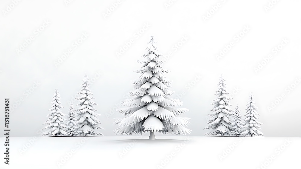 Fototapeta premium Snowy Evergreens: A Winter 3D Render AI Generated
