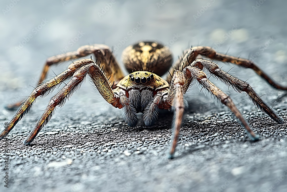 Close-up spider on gray surface Close-up spider on gray surface