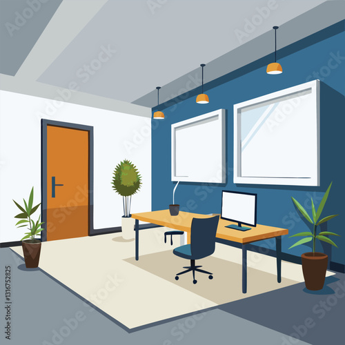 modern office interior with blank white wall vector image on white background