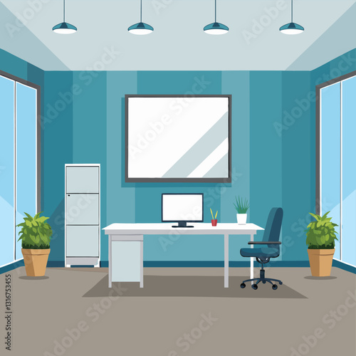 modern office interior with blank white wall vector image on white background