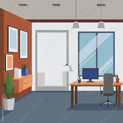 modern office interior with blank white wall vector image on white background