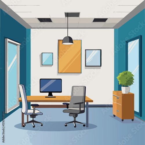 modern office interior with blank white wall vector image on white background