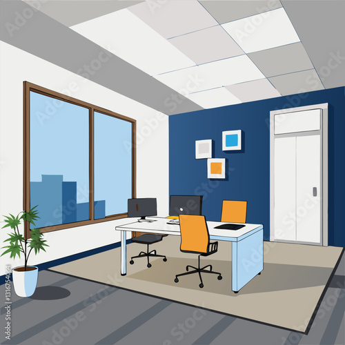 modern office interior with blank white wall vector image on white background